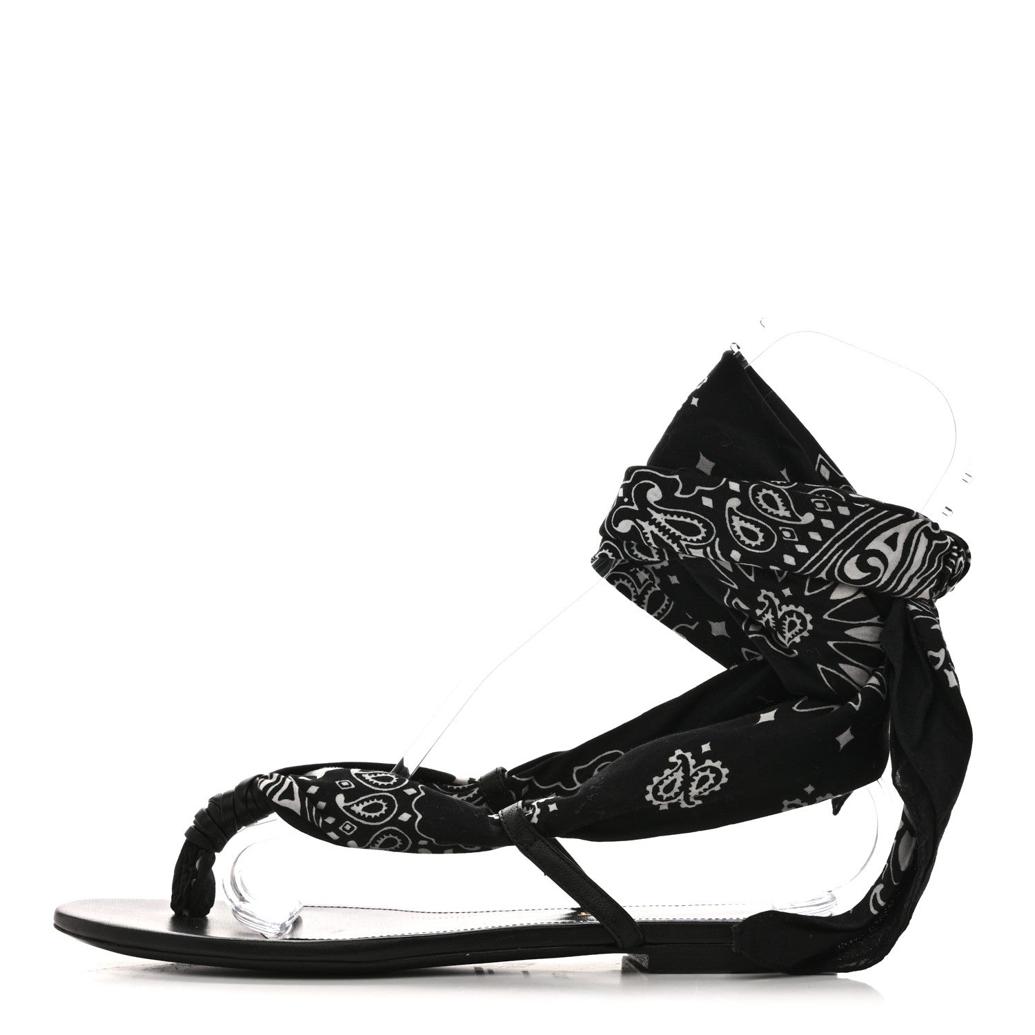 Saint Laurent Calfskin Cotton Paisley Print Flat Sandals 37.5 Black 1 of 9