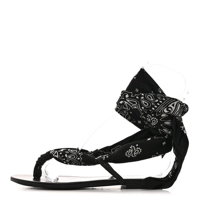 Saint Laurent Calfskin Cotton Paisley Print Flat Sandals 37.5 Black 1 of 9