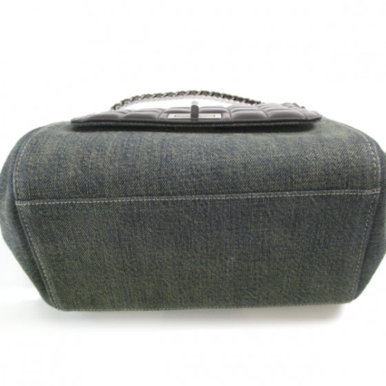 Denim Leather Square Quilted Flap Bag