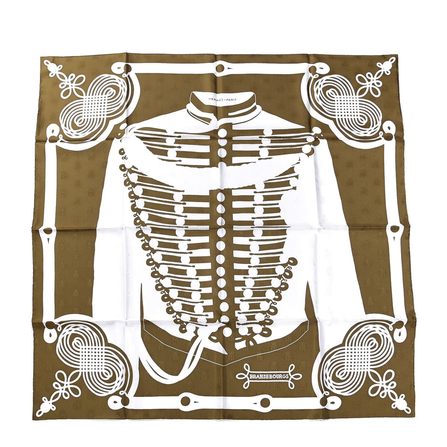 Silk Brandebourgs Tattoo Scarf 90 Kaki White