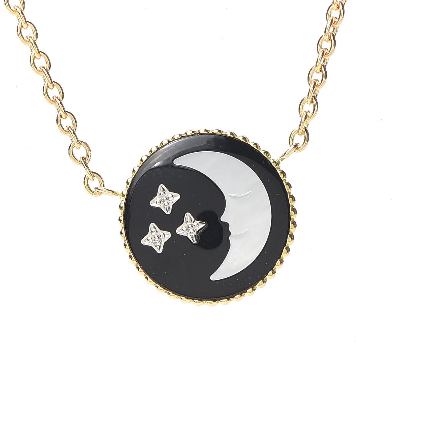 18K Yellow White Gold Diamond Black Onyx Mother of Pearl Rose Celeste Pendant Necklace