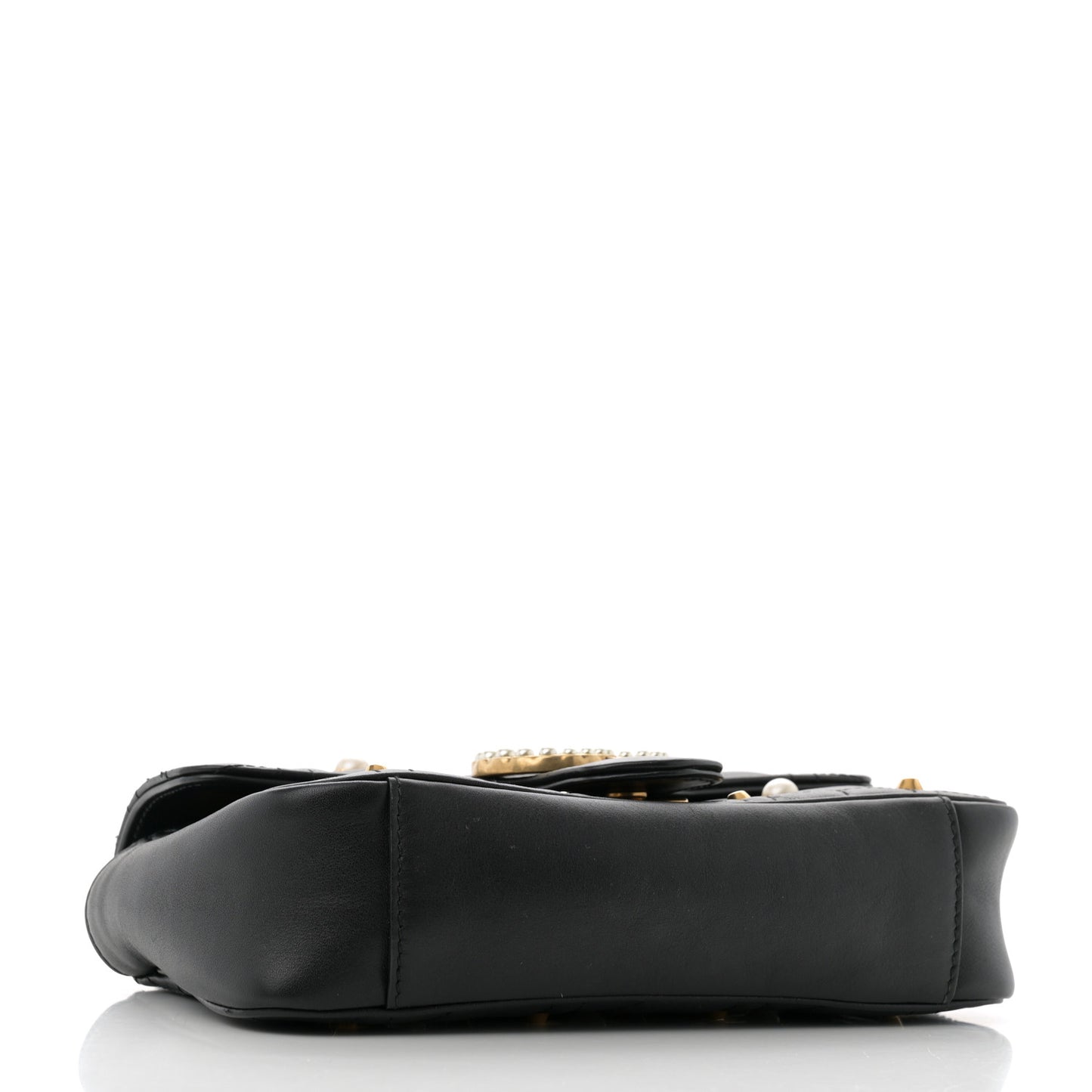 Calfskin Matelasse Studded Mini Pearly GG Marmont Shoulder Bag Black