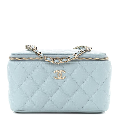 Chanel Caviar Quilted Small Tiny CC Vanity Case With Chain Light Blue 1 of 12