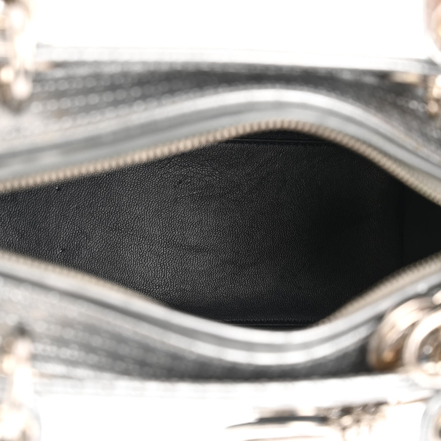 Metallic Patent Micro-Cannage Medium Lady Dior Silver