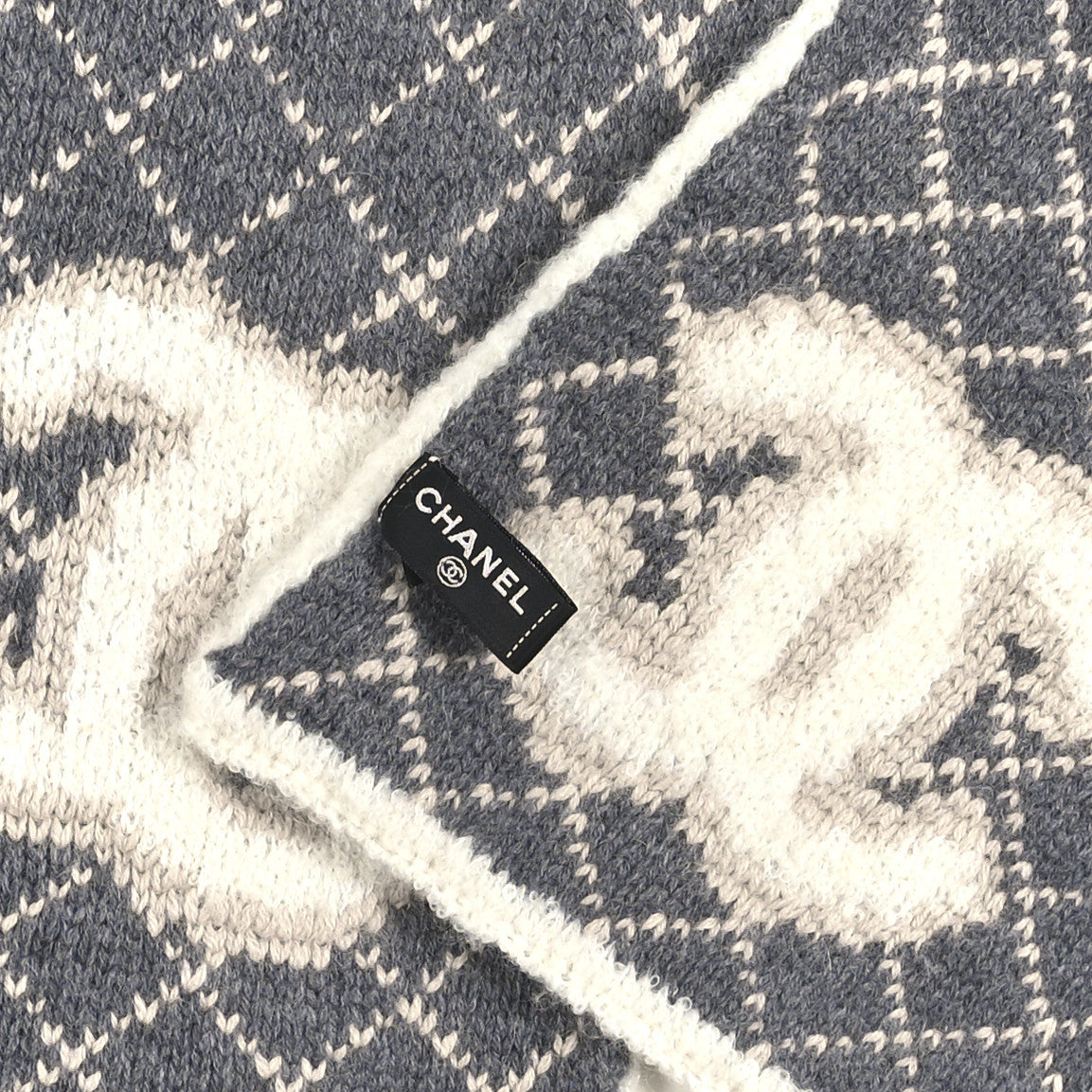 Cashmere Silk CC Scarf White Grey