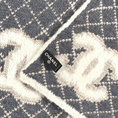 Chanel Cashmere Silk CC Scarf White Grey 3 of 3
