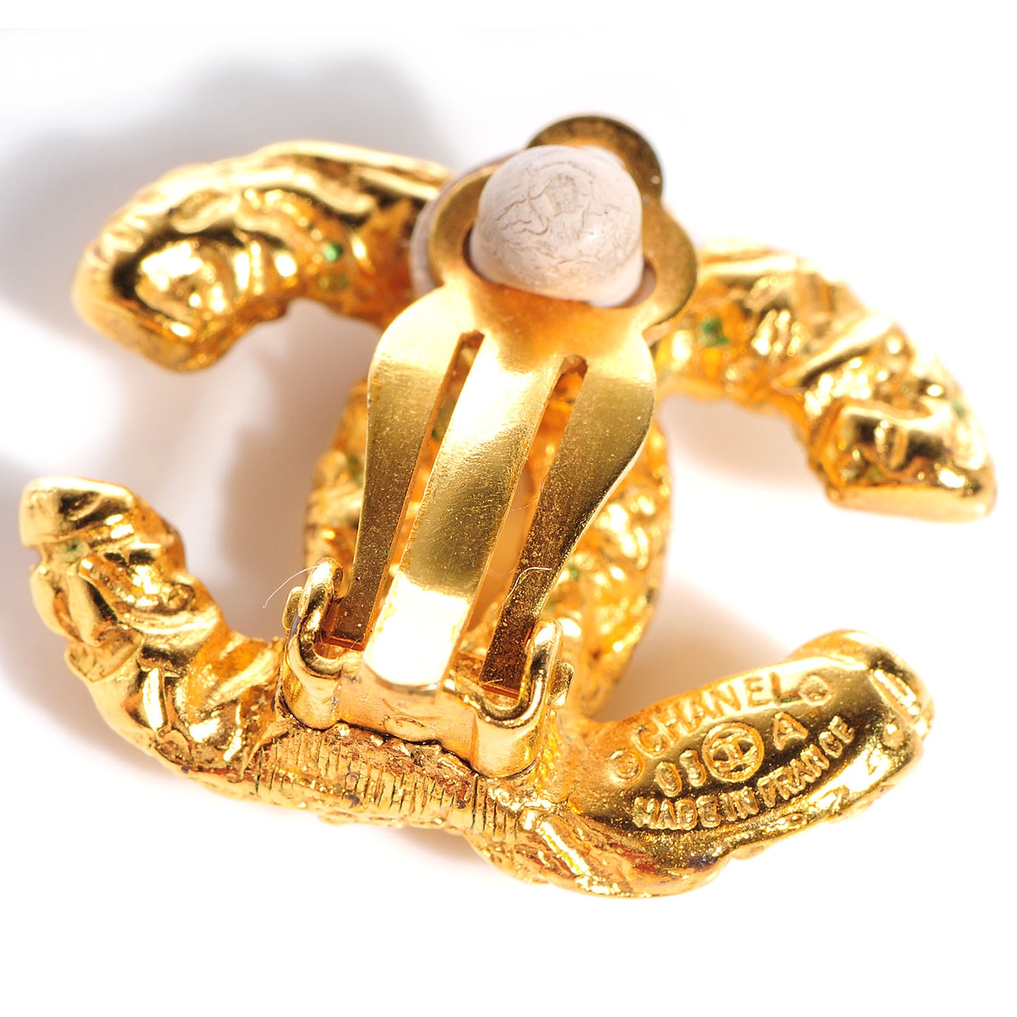 Textured CC Clip On Earrings Gold