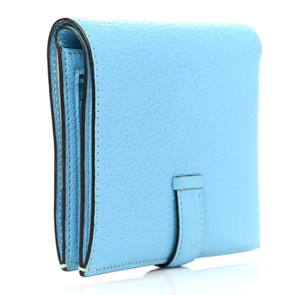 Hermes Chevre Mysore Bearn Compact Wallet Celeste 3 of 11