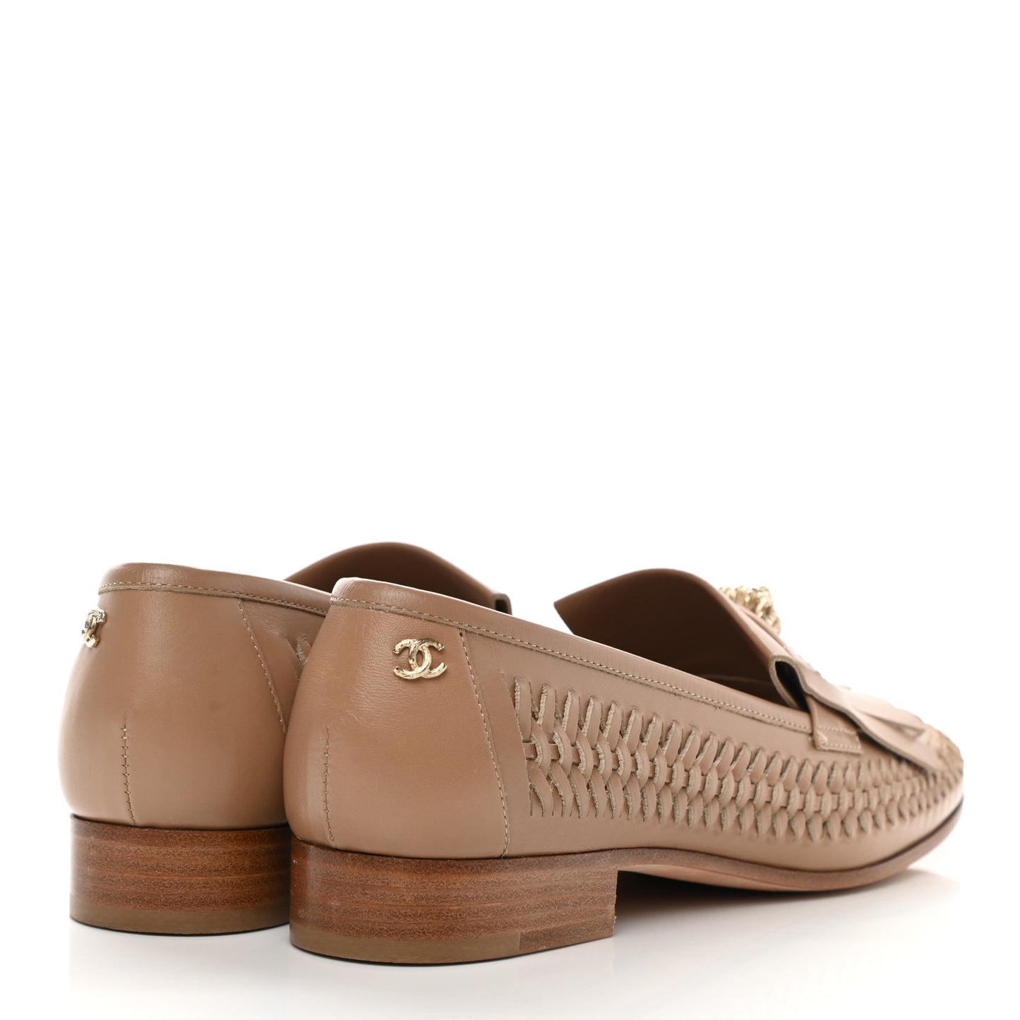 Lambskin Braided Kangaroo Mocassin Loafers 37 Light Beige