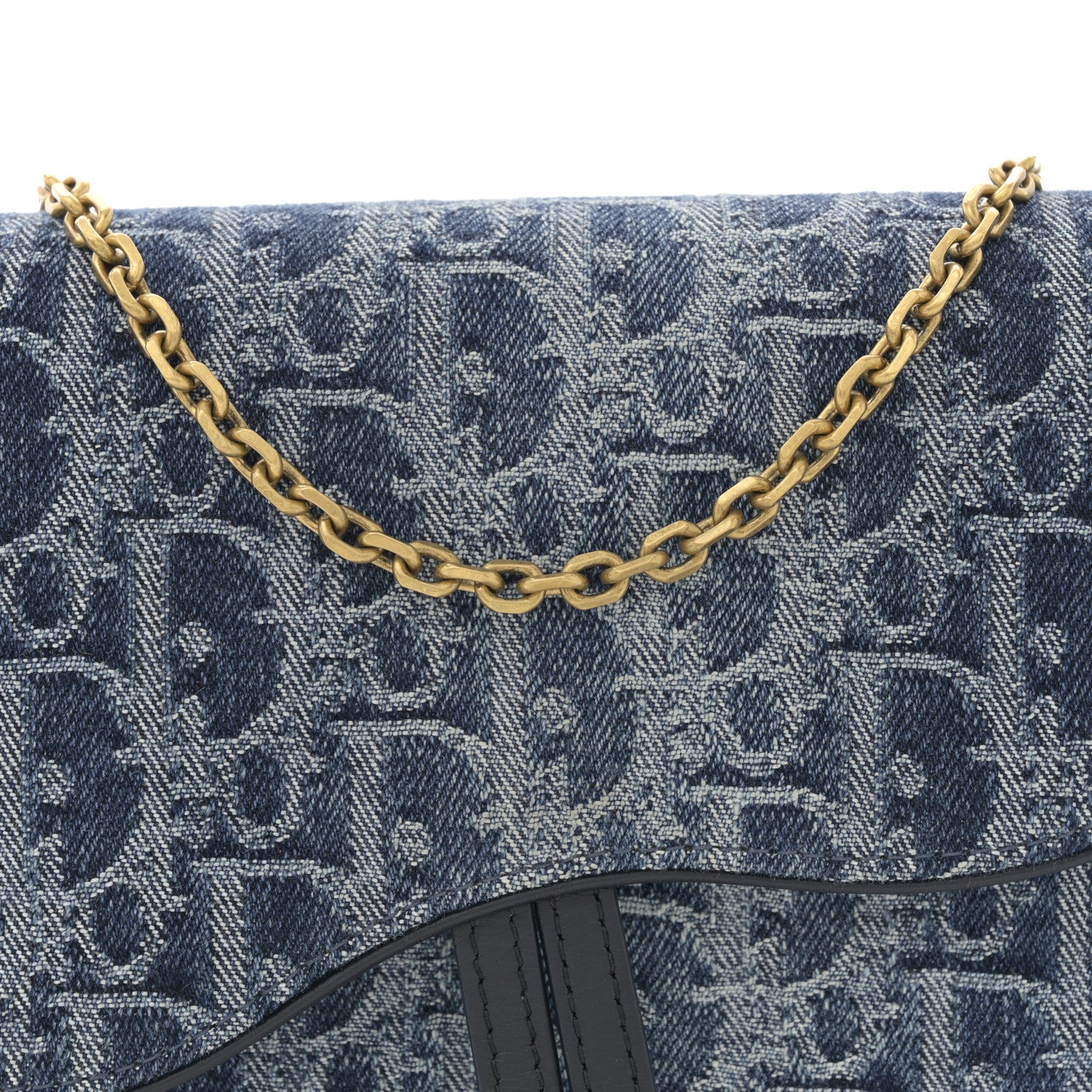 Christian Dior Oblique Denim Small Saddle Pouch With Chain Blue 8 of 11