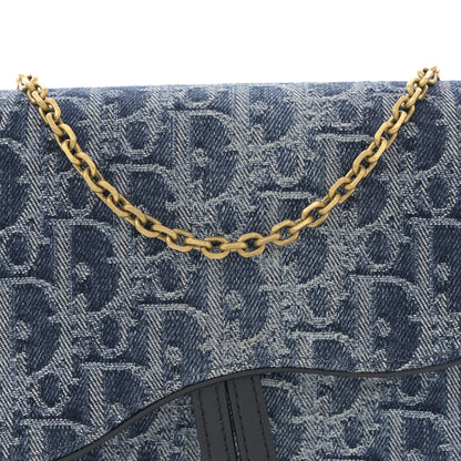 Christian Dior Oblique Denim Small Saddle Pouch With Chain Blue 8 of 11