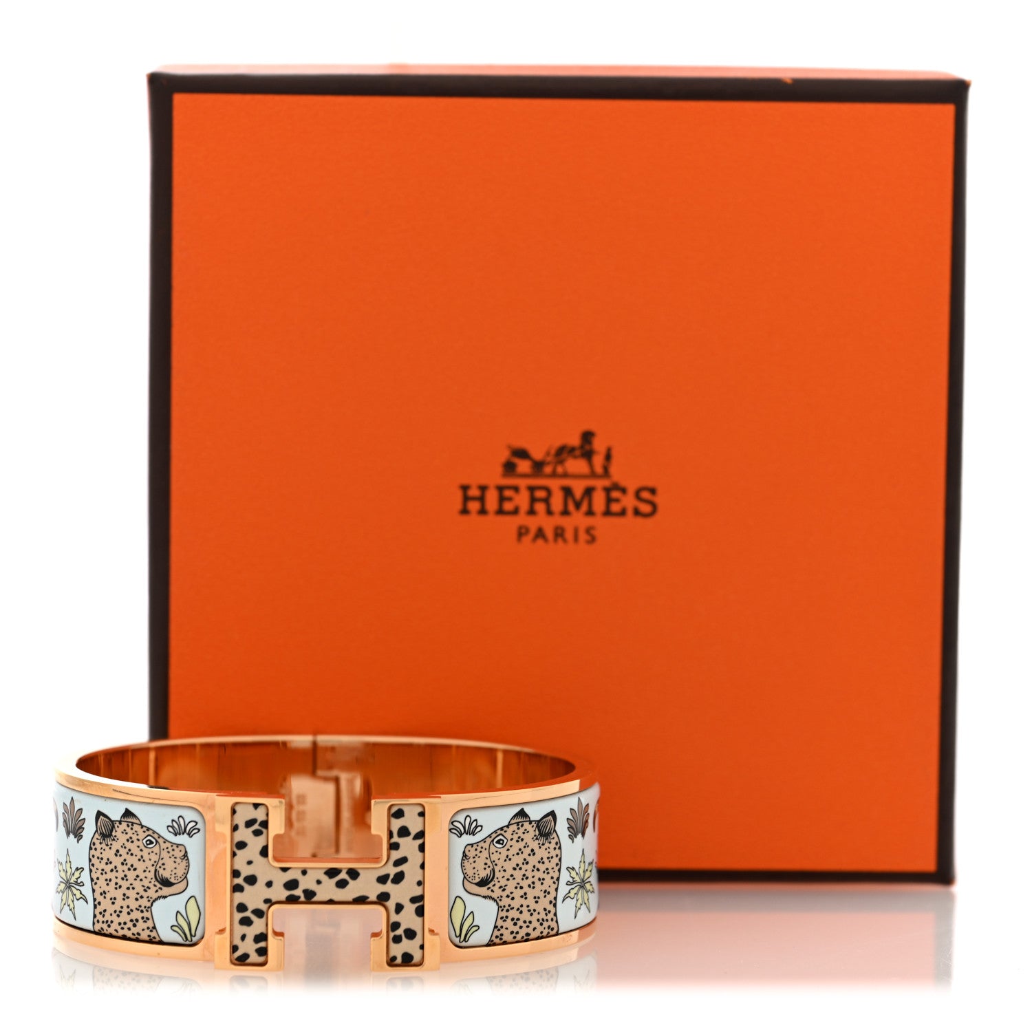 Hermes Enamel Printed Leopards Wide Clic Clac H Bracelet GM Songe Pastel 5 of 5