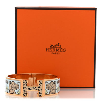Hermes Enamel Printed Leopards Wide Clic Clac H Bracelet GM Songe Pastel 5 of 5