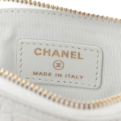 Chanel Calfskin Crocodile Embossed Cocodile Cosmetic Case White Gold 6 of 10