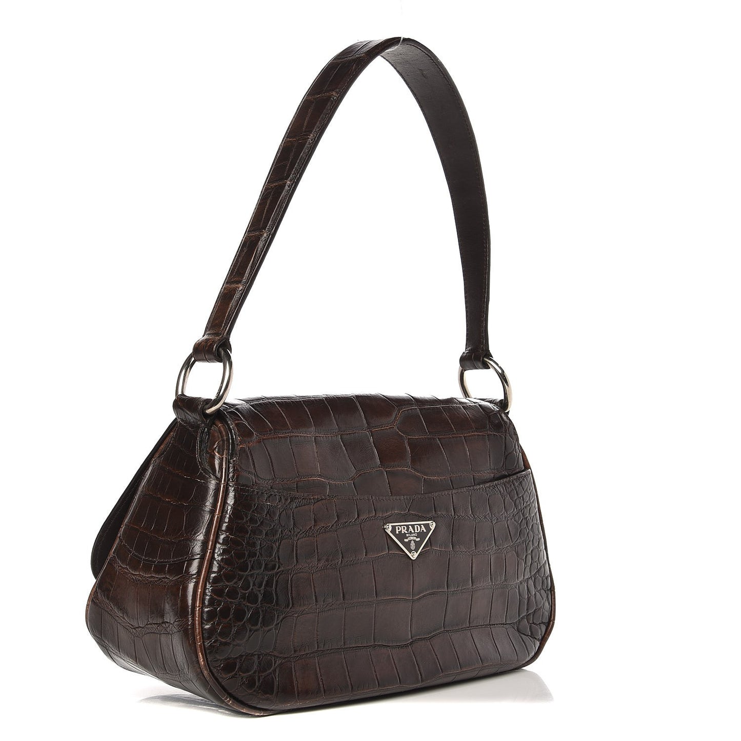Calfskin Crocodile Embossed Buckle Satchel Moro