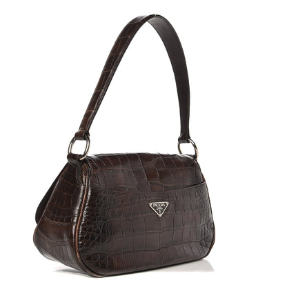 Prada Calfskin Crocodile Embossed Buckle Satchel Moro 3 of 7