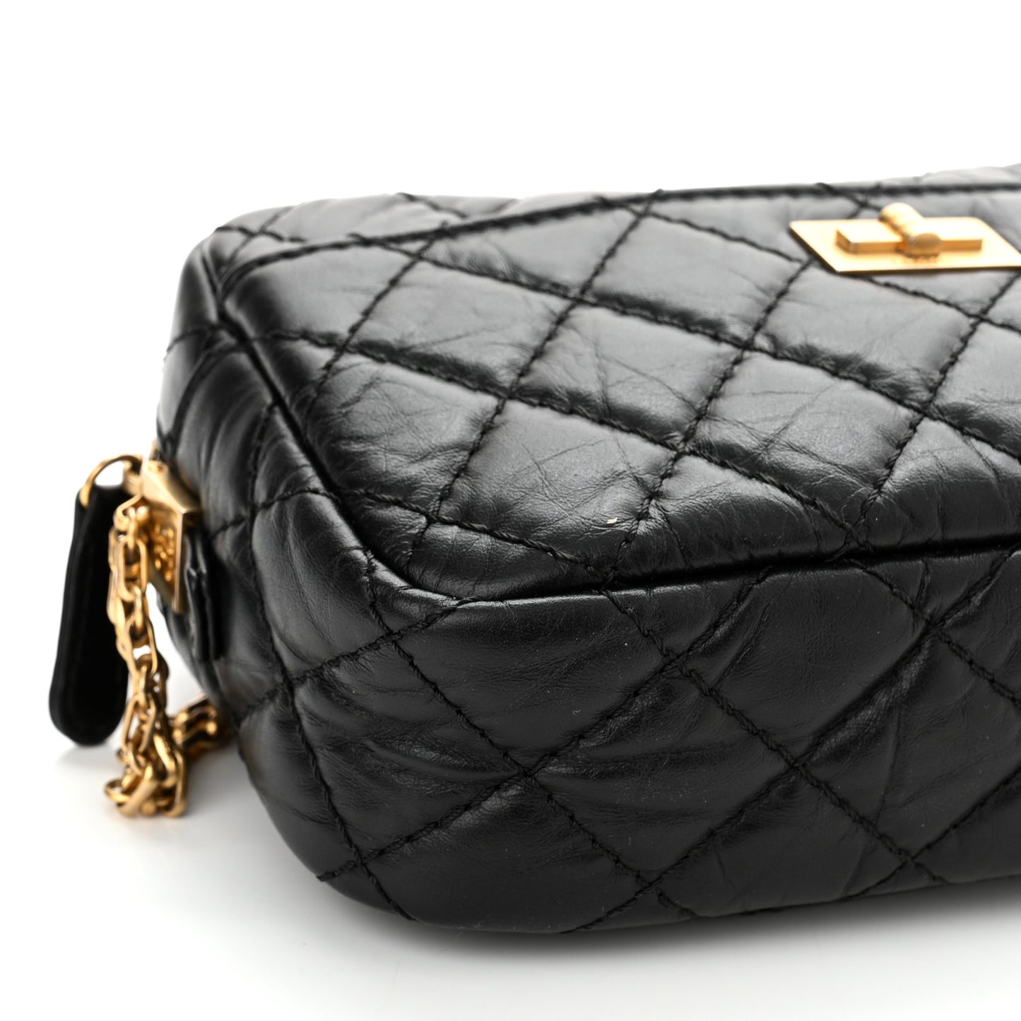 Aged Calfskin Quilted Mini Reissue Camera Case Black