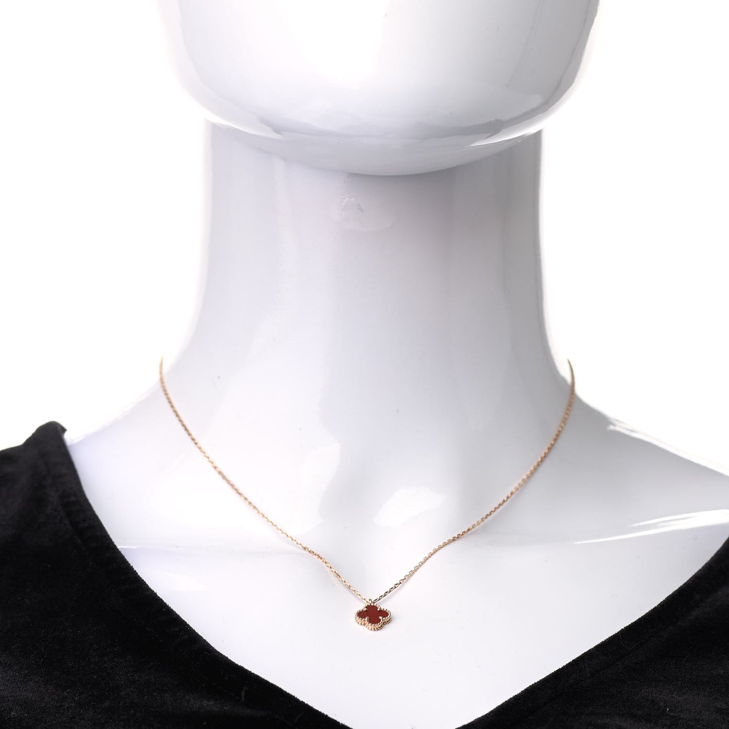 18K Rose Gold Carnelian Sweet Alhambra Pendant Necklace