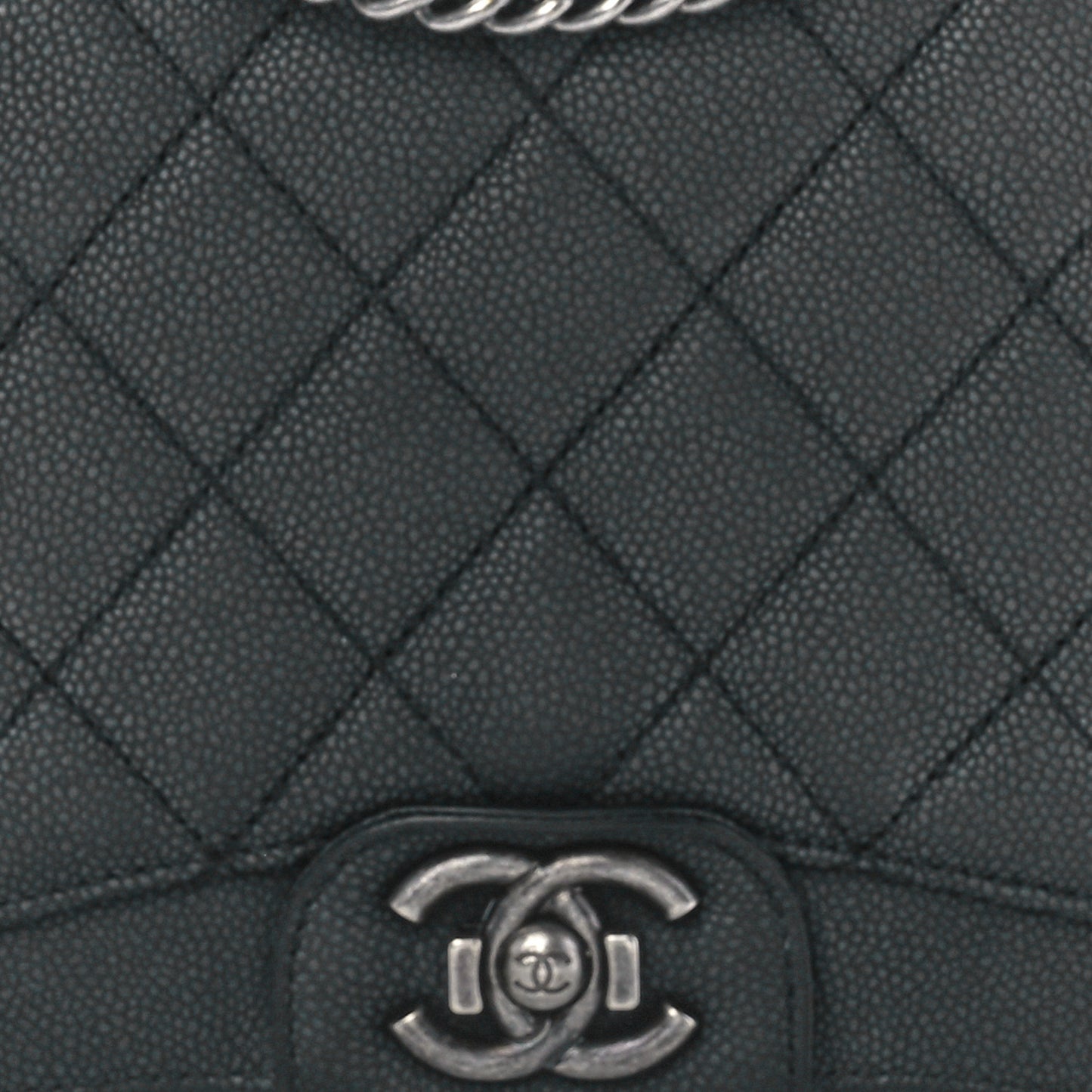 Washed Caviar Quilted Small Square Turn Around Ligne Flap Dark Grey
