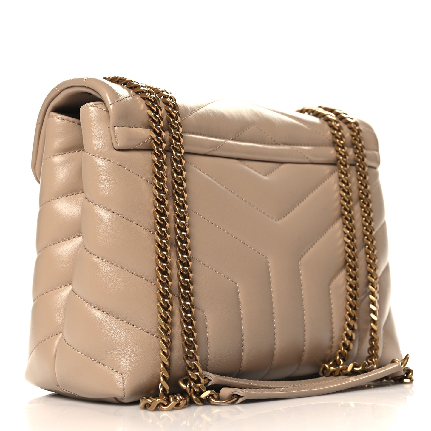 Calfskin Y Quilted Monogram Small Loulou Chain Satchel Dark Beige