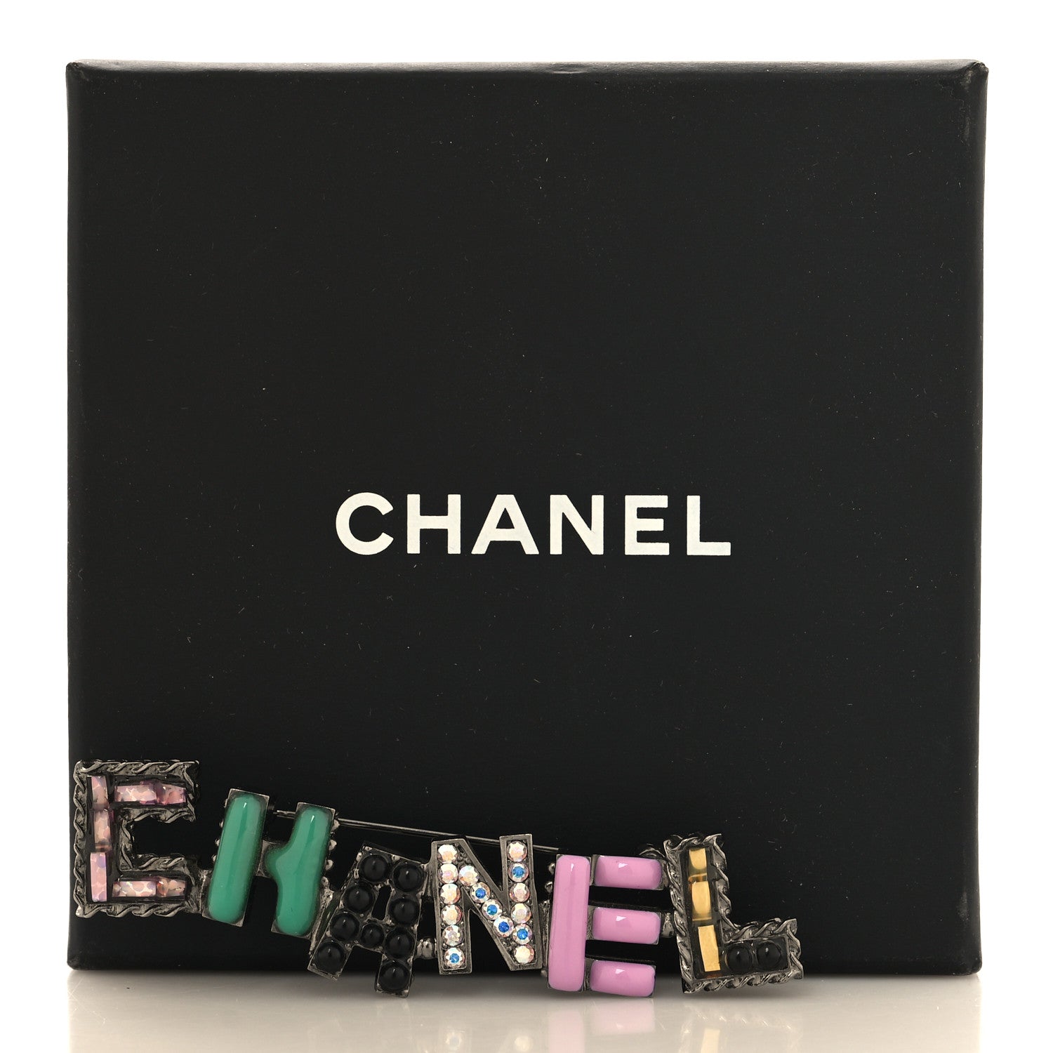 Chanel Crystal Enamel Logo Brooch Multicolor 4 of 4
