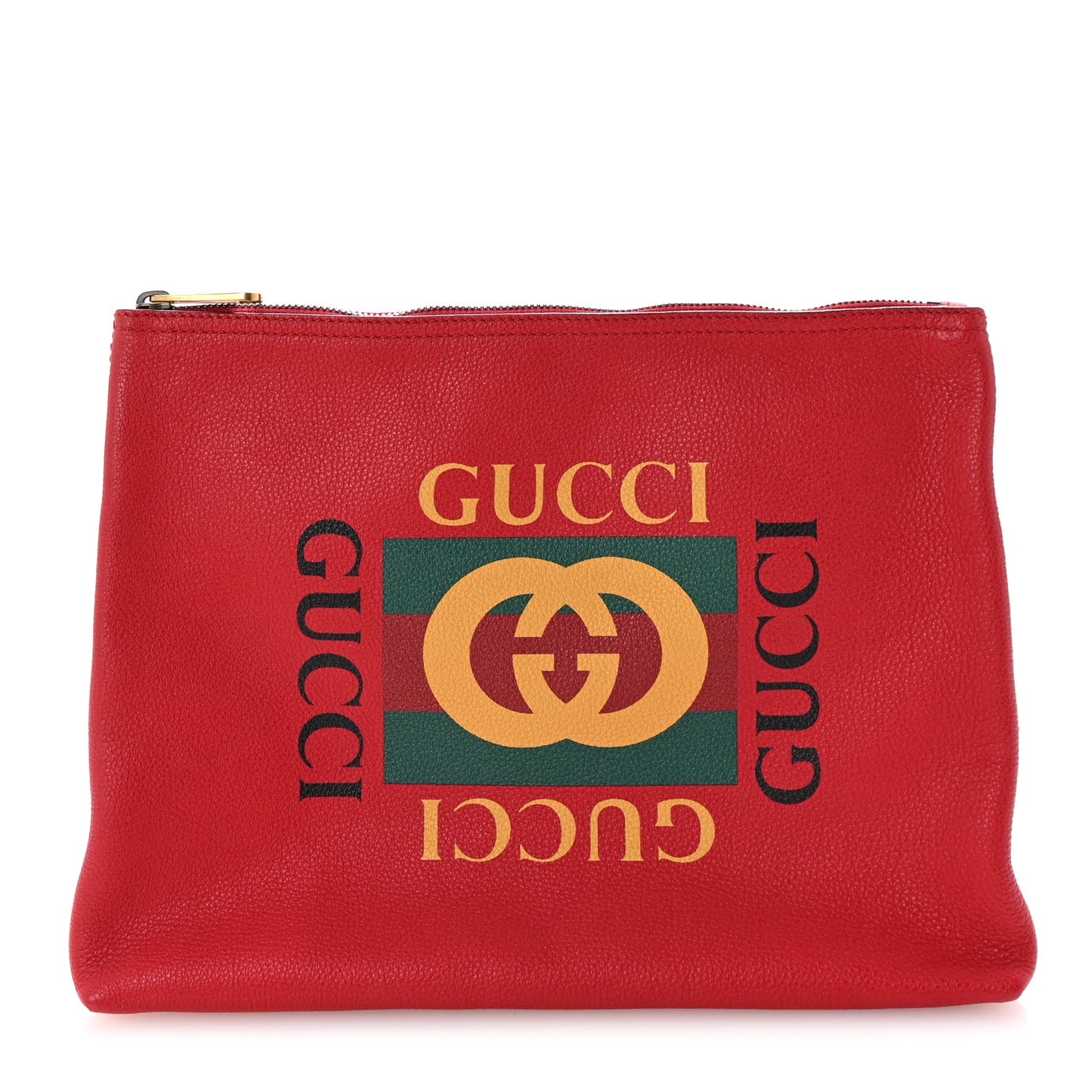 Pebbled Calfskin Medium Logo Portfolio Clutch Hibiscus Red
