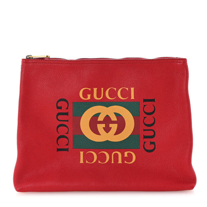 Gucci Pebbled Calfskin Medium Logo Portfolio Clutch Hibiscus Red 1 of 6