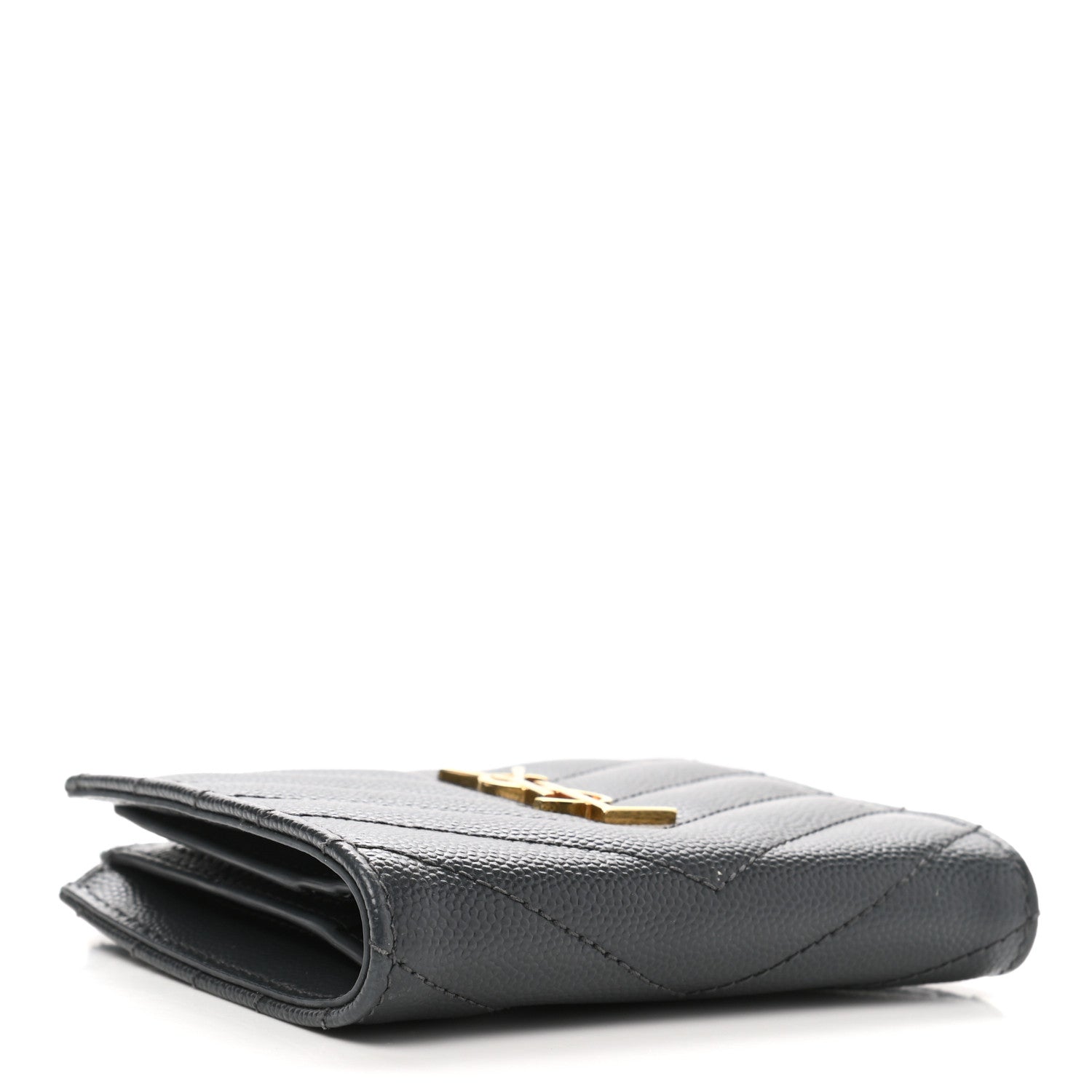 Saint Laurent Grain De Poudre Matelasse Chevron Monogram Zipped Card Case Dark Smog 4 of 8