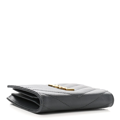 Saint Laurent Grain De Poudre Matelasse Chevron Monogram Zipped Card Case Dark Smog 4 of 8