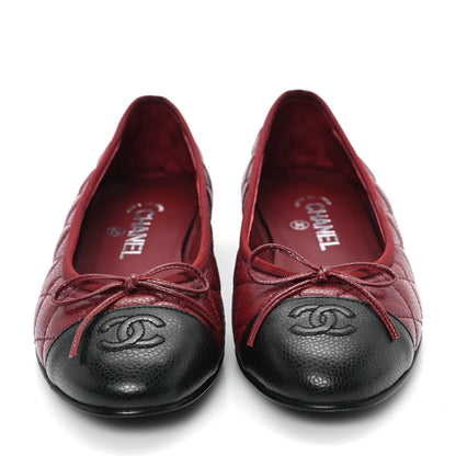 Chanel Caviar Quilted CC Cap Toe Ballerina Flats 38.5 Black Red 3 of 10