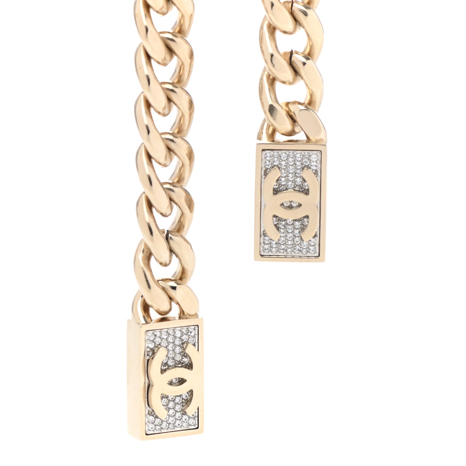 Chanel Chain Link Crystal CC Dog Tag Charm Necklace Gold 5 of 7