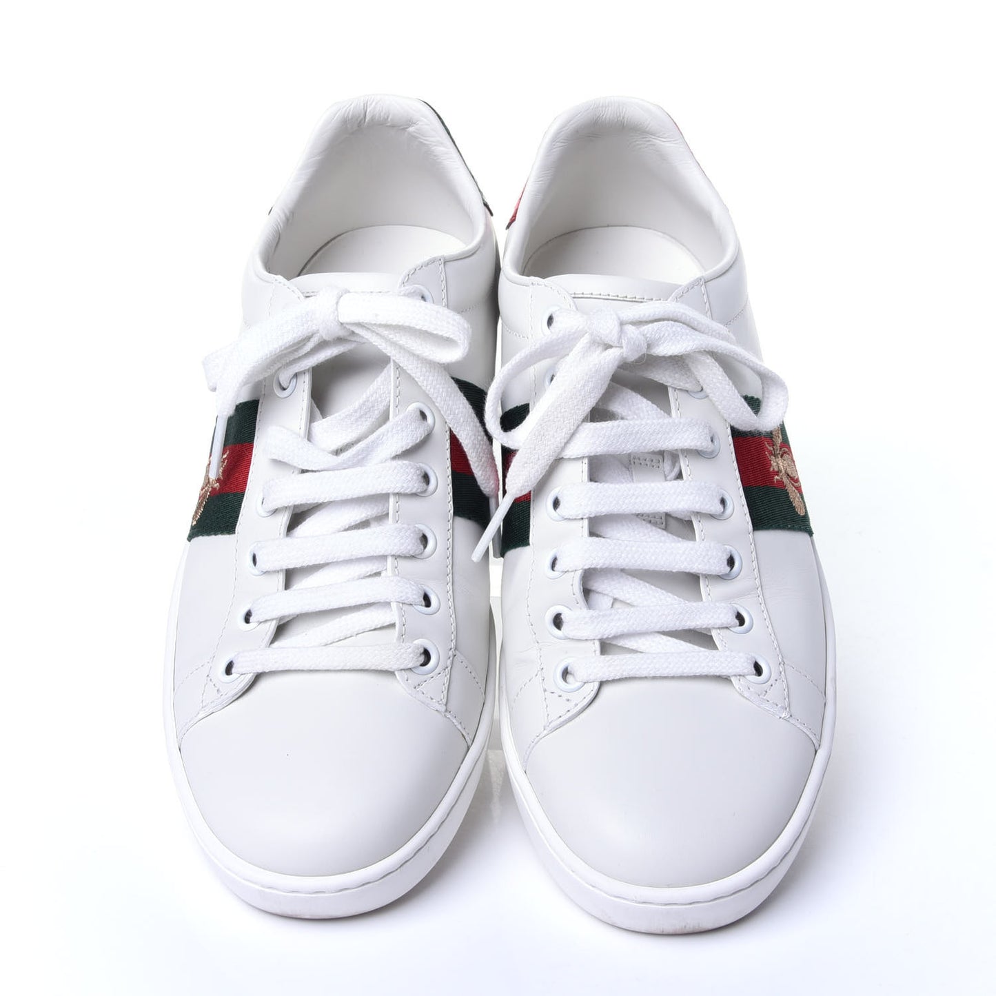 Calfskin Ayers Bee Embroidered Womens Ace Sneakers 37.5 White Green