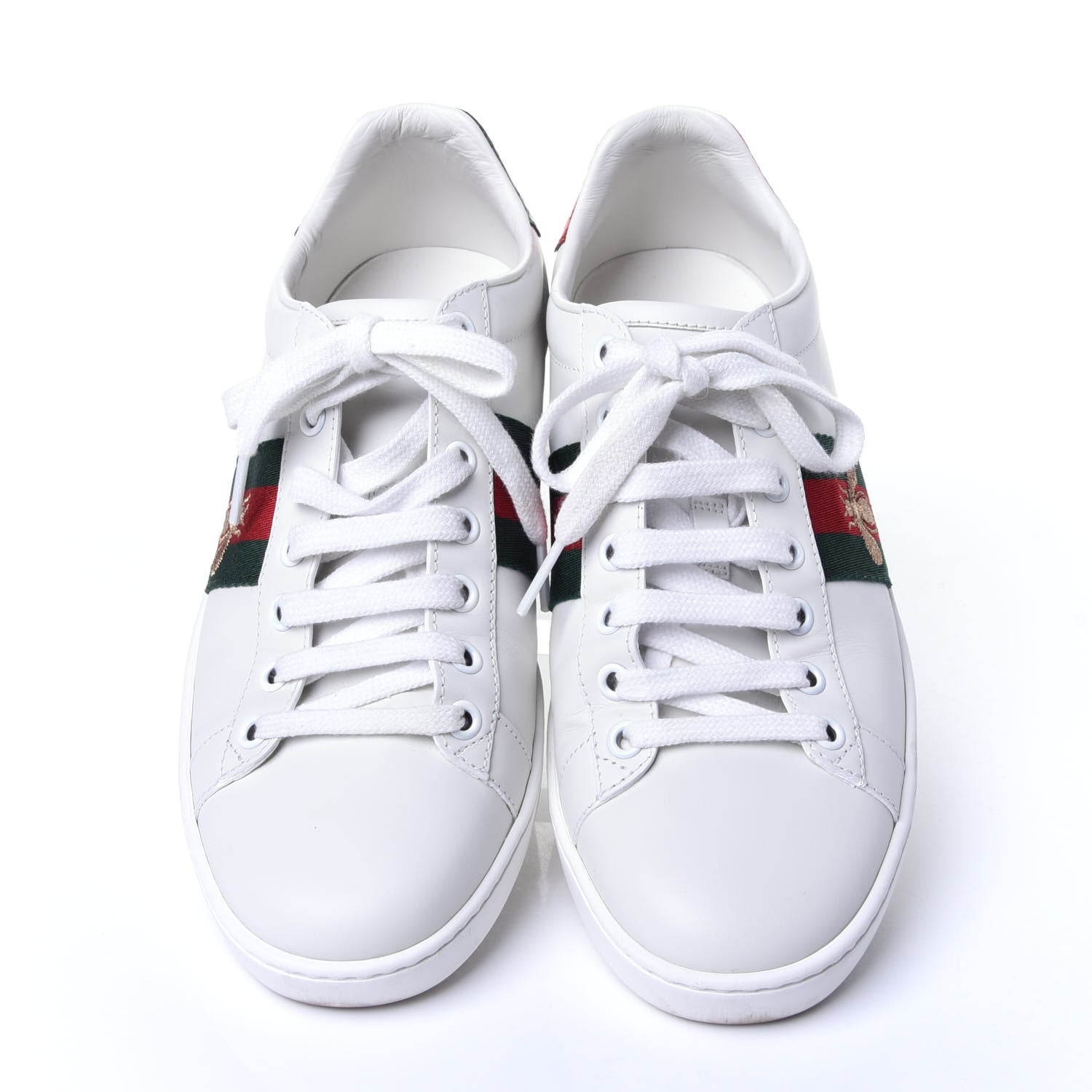 Gucci Calfskin Ayers Bee Embroidered Womens Ace Sneakers 37.5 White Green 5 of 16