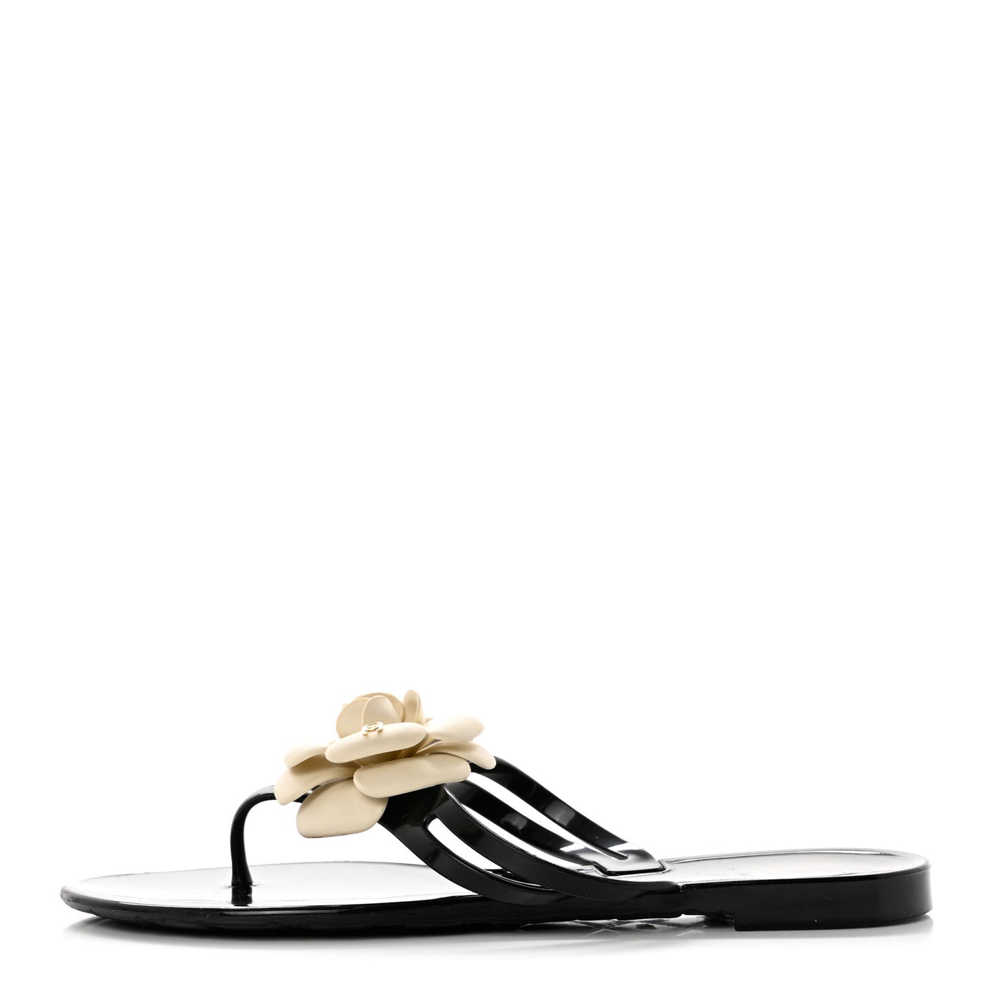 Jelly Camellia Thong Sandals 40 Black Ivory