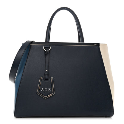 Fendi Vitello Elite Colorblock Regular 2Jours Tote Blackboard Cobalto White 1 of 10