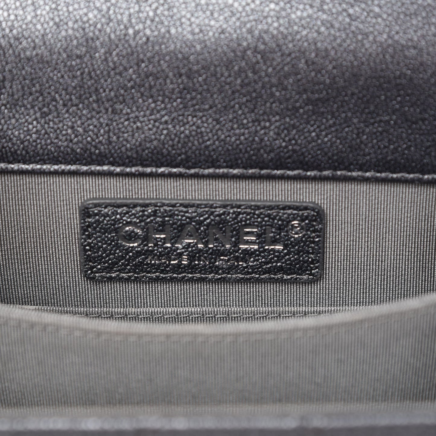 Iridescent Caviar Quilted North South Boy Flap Grey