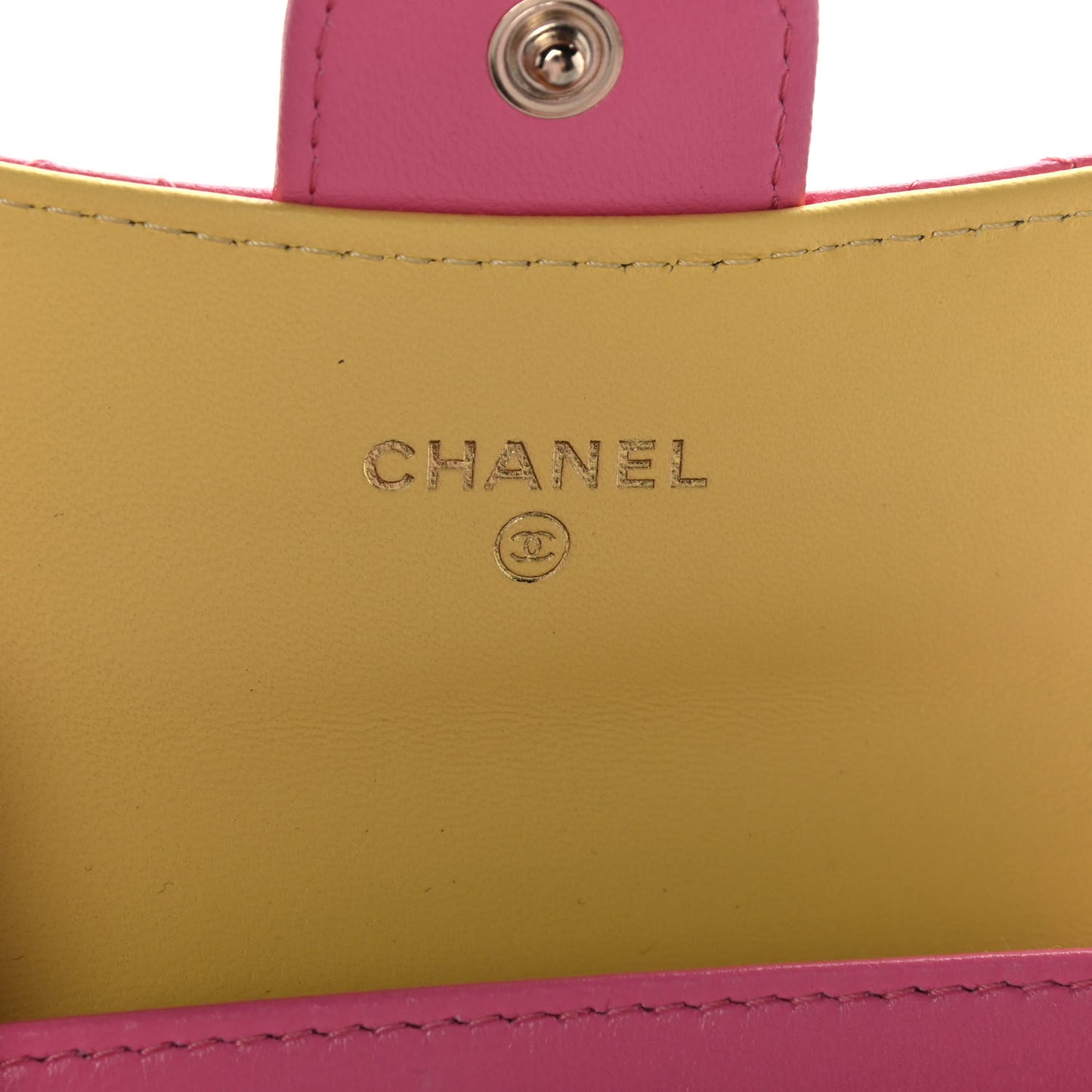Lambskin Quilted Flap Card Holder Wallet Pink Yellow