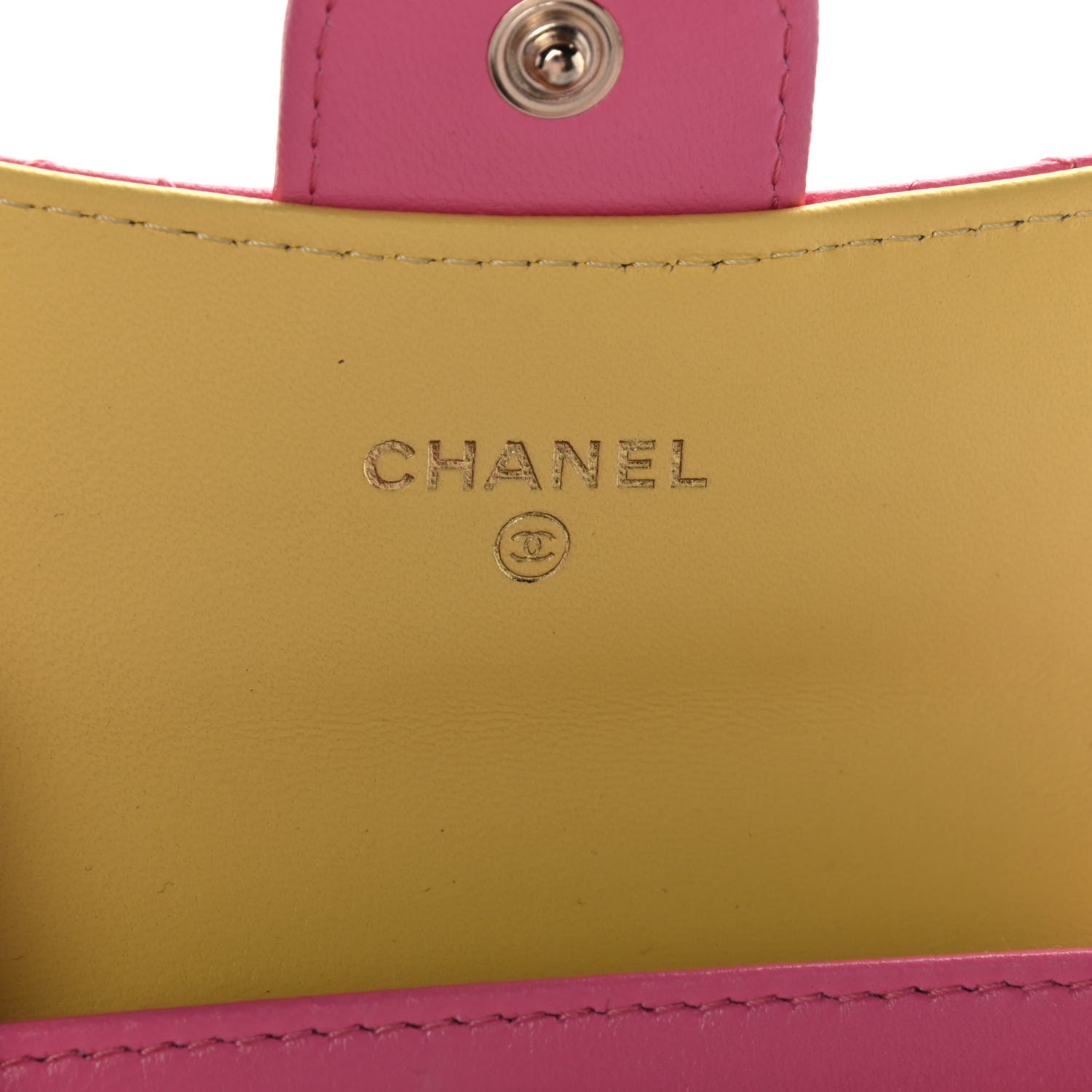 Chanel Lambskin Quilted Flap Card Holder Wallet Pink Yellow 6 of 11