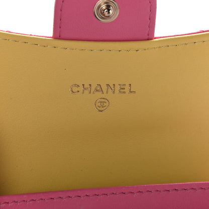 Chanel Lambskin Quilted Flap Card Holder Wallet Pink Yellow 6 of 11