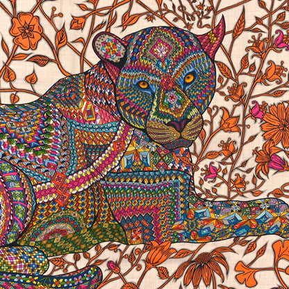 Hermes Cashmere Silk Le Jaguar Et Le Colibri Shawl 140 Naturel Orange Multicolor 2 of 4
