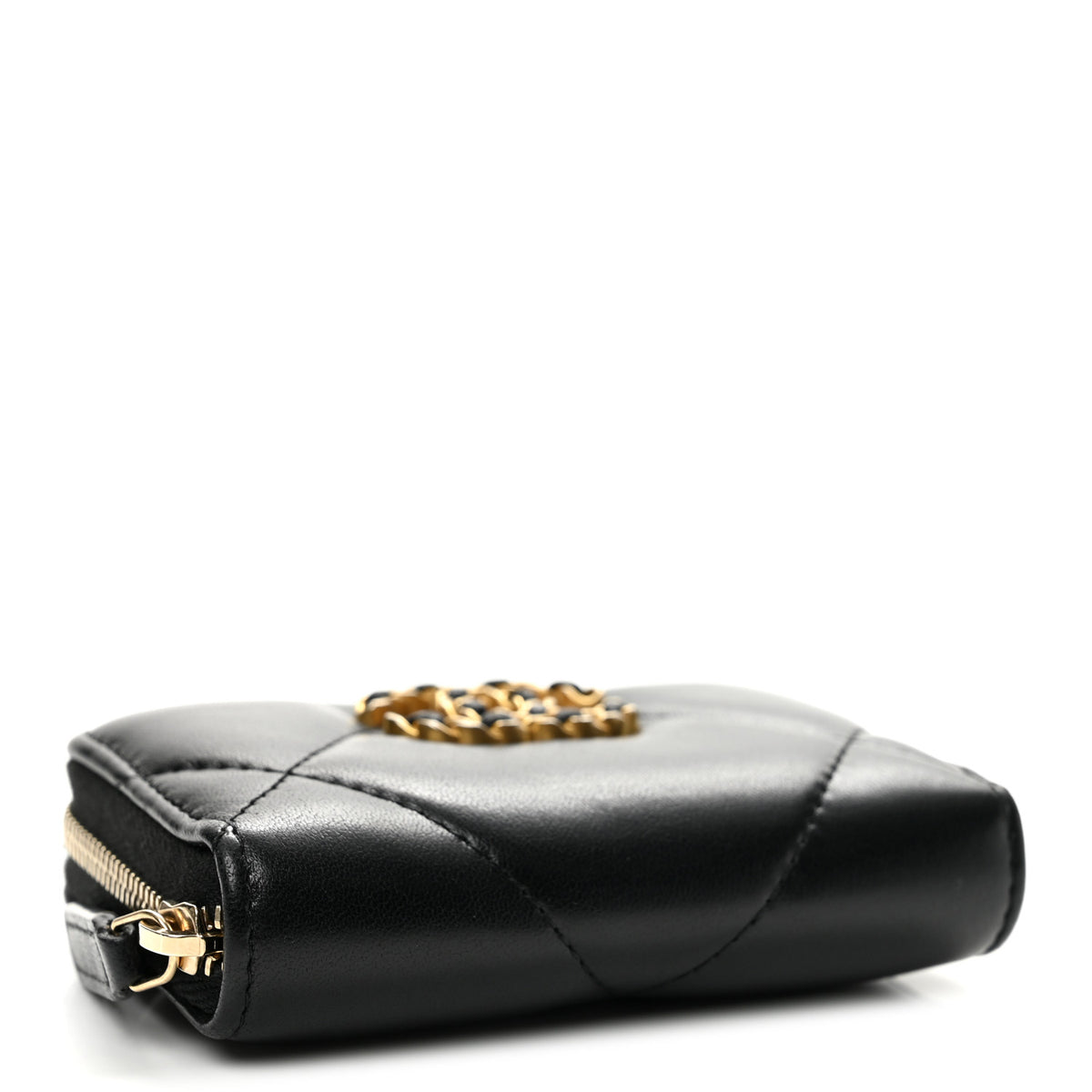 Chanel Lambskin Quilted Chanel 19 Zip Around Coin Purse Wallet Black 4 of 8