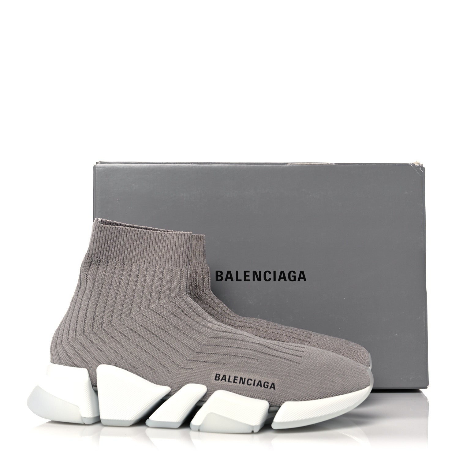 Balenciaga Ribbed Knit Womens Speed 2.0 Transparent Sole Sneakers 40 Baltic Grey White 8 of 8