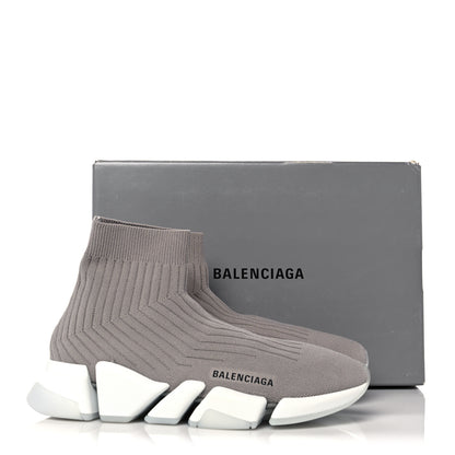 Balenciaga Ribbed Knit Womens Speed 2.0 Transparent Sole Sneakers 40 Baltic Grey White 8 of 8