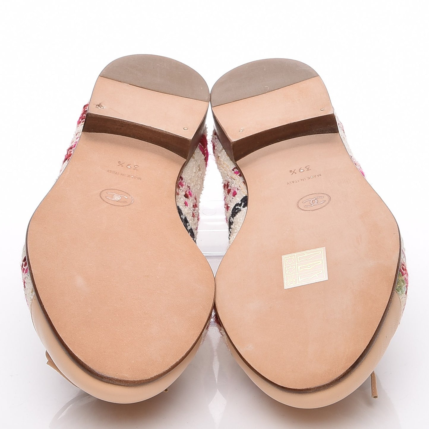 Tweed Calfskin Cap Toe Ballerina Flats 39.5 Beige Multicolor