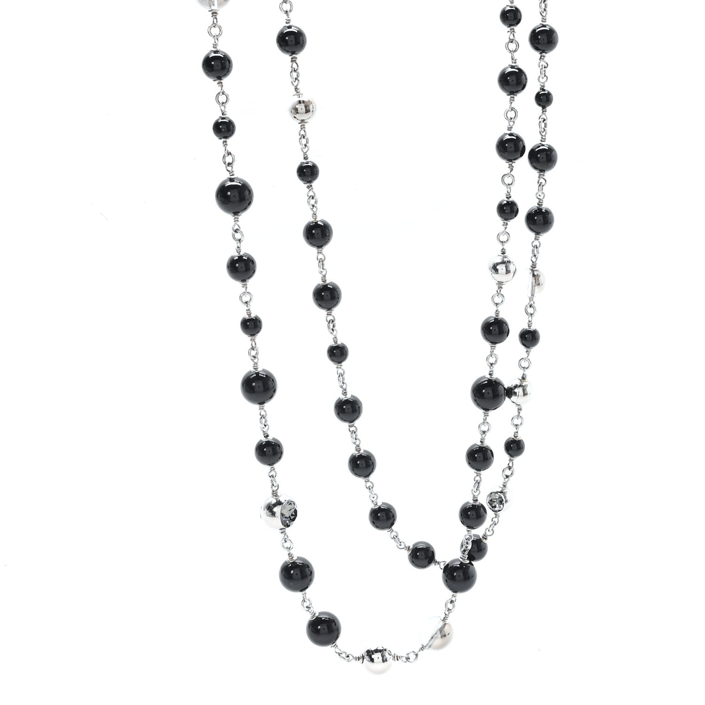 Beaded Crystal CC Long Necklace Black