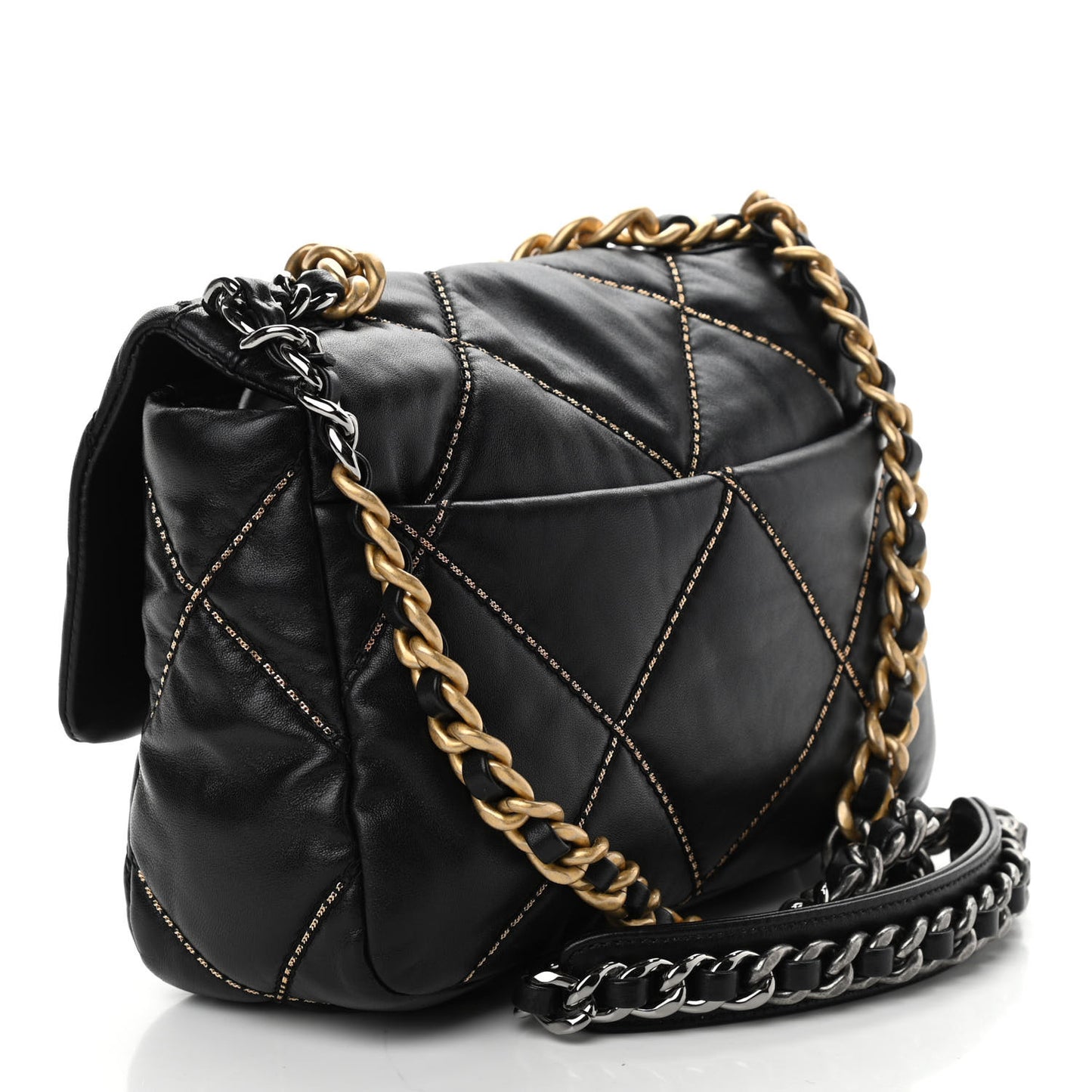 Lambskin Chain Quilted Medium Chanel 19 Flap Black