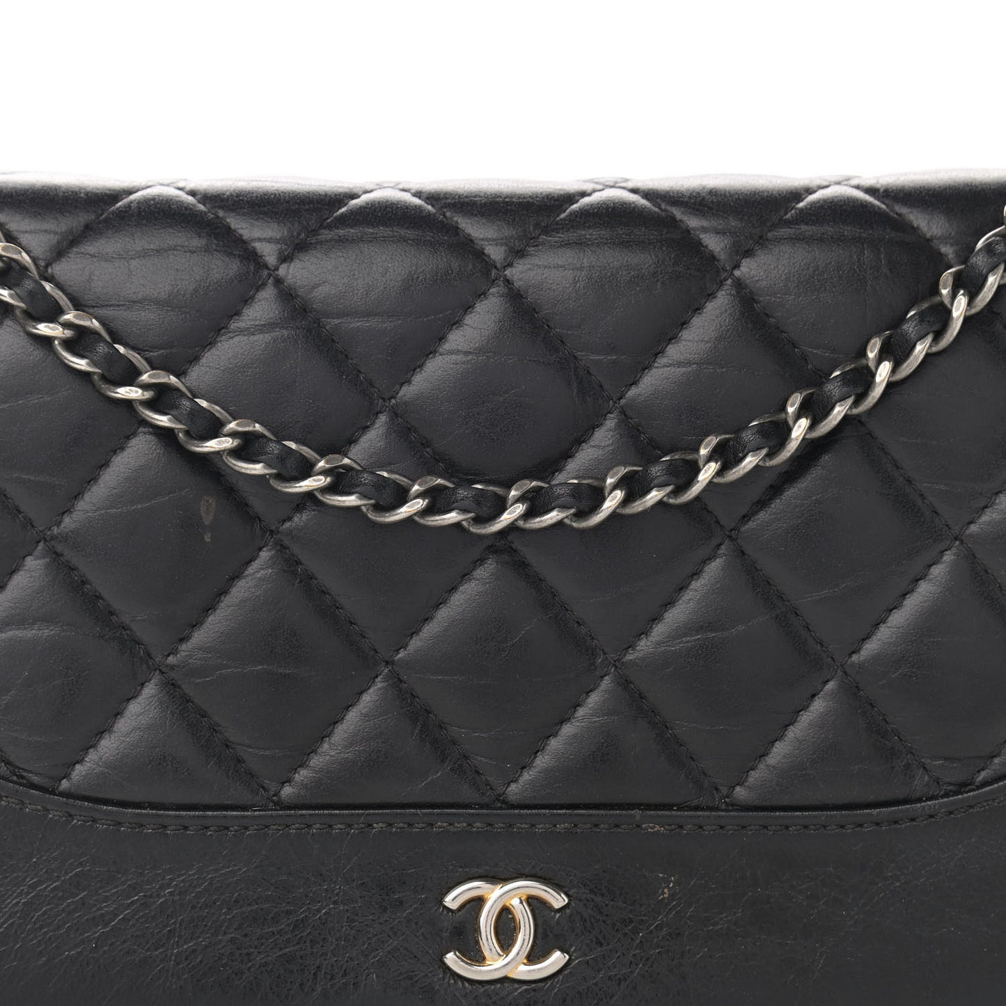 Aged Calfskin Quilted Gabrielle Wallet On Chain WOC Black