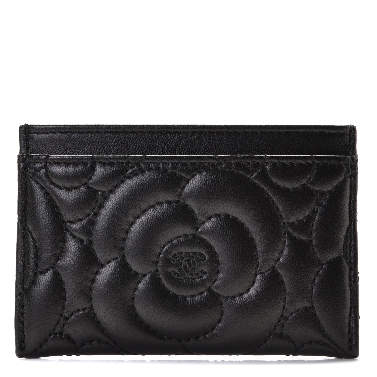 Chanel Lambskin Camellia Embossed Card Holder Black 1 of 8