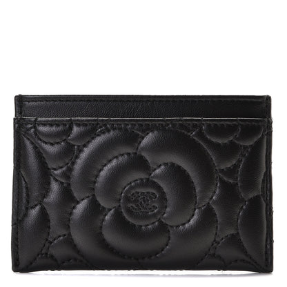 Chanel Lambskin Camellia Embossed Card Holder Black 1 of 8