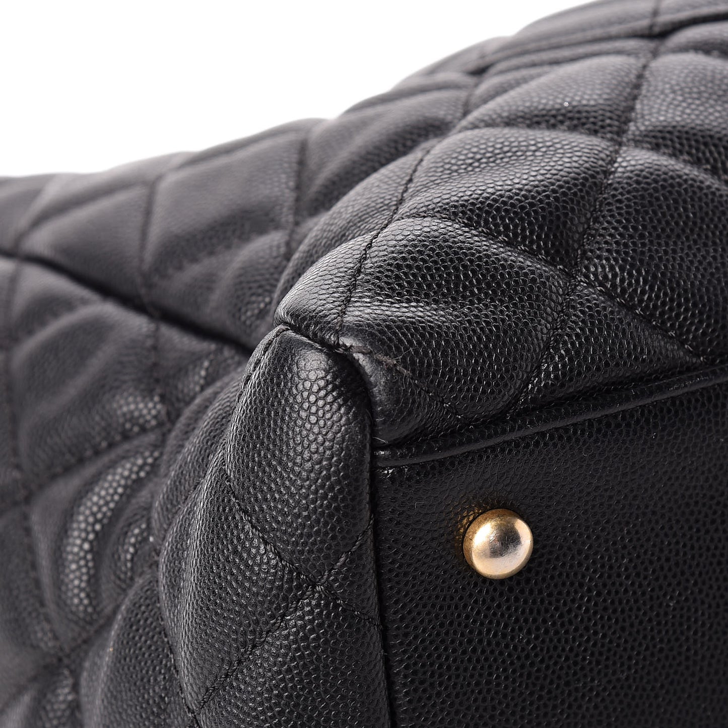 Caviar Quilted Large Coco Handle Shopping Tote Black